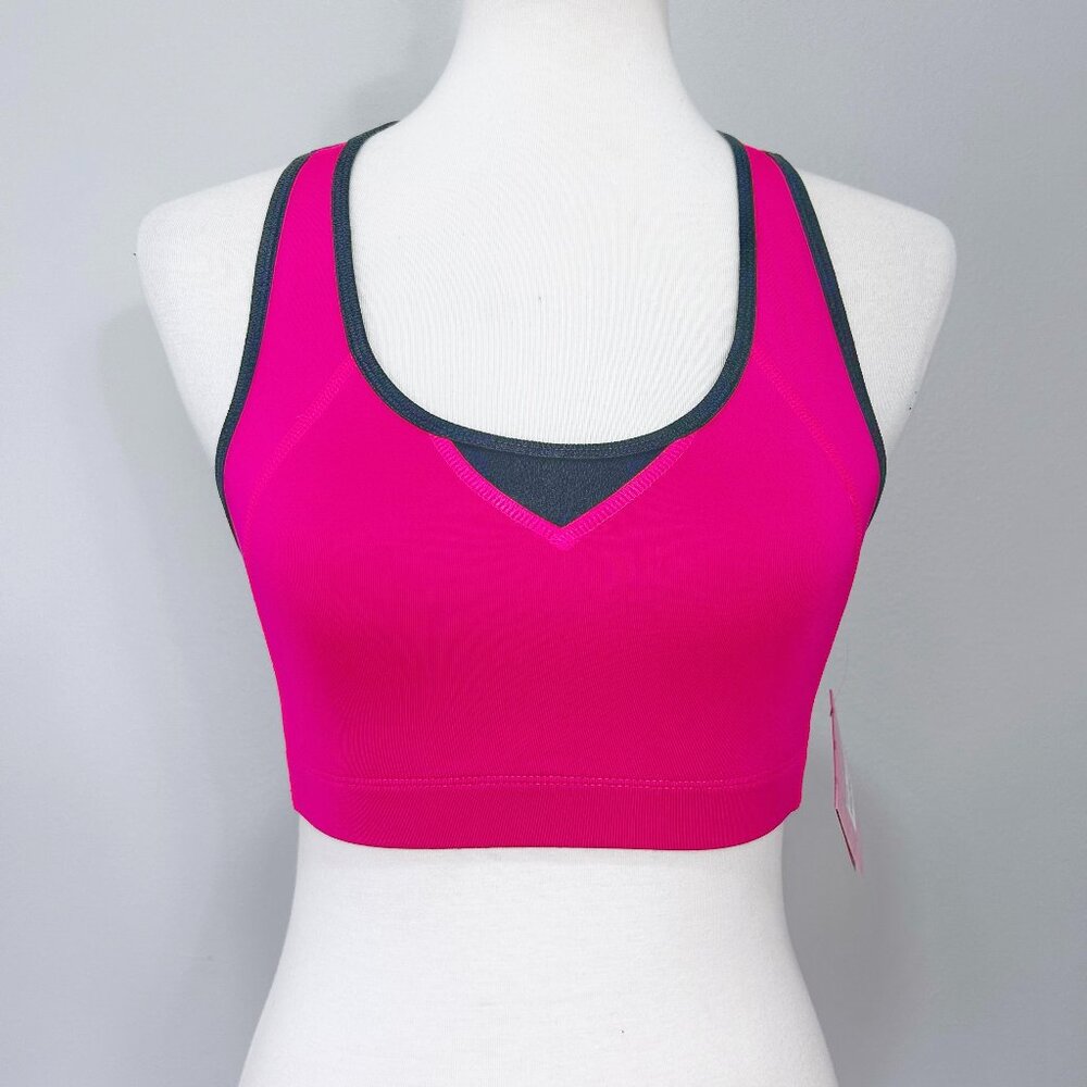 Tek Gear Breast Cancer Hot Pink Famous Gray Wicking Sports Bra